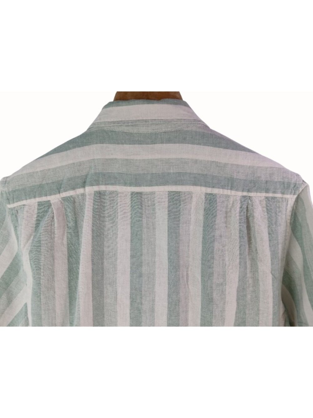 Tailor Vintage Mens Green White Striped Puretec Cool Linen Button Shirt Size L - Picture 10 of 13